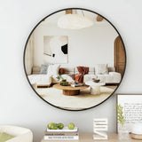 Koonmi Miroir Mural Rond Noir 60 cm avec Cadre en métal brossé pour Salle de Bain, lavabo, Salon, Chambre à Coucher, entrée Murale…