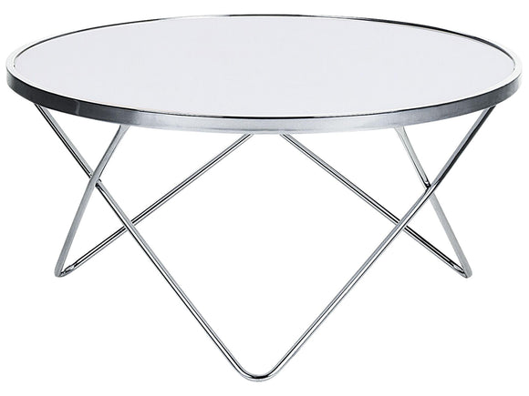 Beliani Table Basse Ronde avec Plateau en Verre Blanc et Structure en Métal Argenté pour Salon Moderne et Glamour