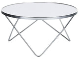Beliani Table Basse Ronde avec Plateau en Verre Blanc et Structure en Métal Argenté pour Salon Moderne et Glamour