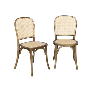 sweeek - Lot de Deux chaises Vintage en Bois Marron Vieilli avec Assise et Dossier en rotin