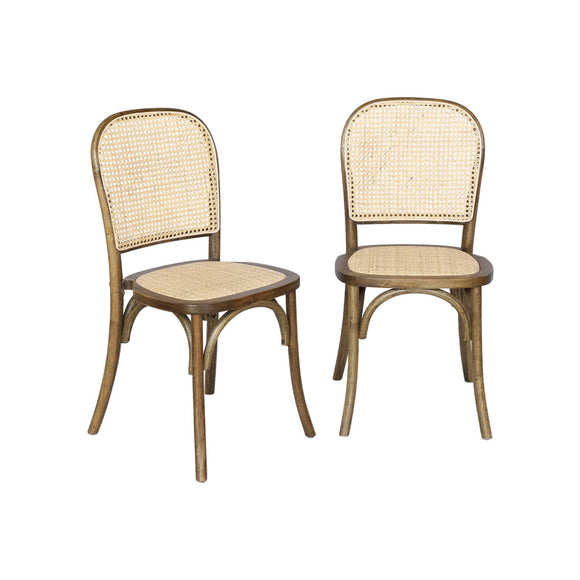 sweeek - Lot de Deux chaises Vintage en Bois Marron Vieilli avec Assise et Dossier en rotin