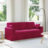 Foknhdi Canapé en velours, bordeaux, 198 x 78 x 80 cm, avec cadre en métal et accoudoirs en bois, petit canapé moderne pour salon, chambre à coucher, bureau