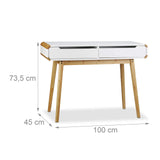 Relaxdays 10020982 Bureau avec tiroirs en bois table ordinateur coiffeuse table maquillage coins arrondis bureau enfant HxlxP: 73 x 100 x 45 cm, blanc