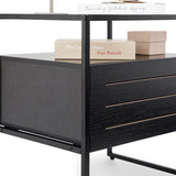 IDIMEX Table de Chevet ARUMA H 51 cm avec 1 tiroir, Plateau en Verre au Style Moderne et Industriel Coloris Noir, pour Chambre avec Rangement Niche Ouverte