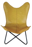 GifteQ Chaise Longue Papillon en Cuir Faite à la Main Chaise Papillon Pliante en Cuir pour se détendre Cadre en Fer Fauteuil Vintage Décoration d'intérieur (Jaune)