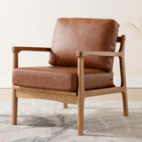 Ya-Home Fauteuils de Salon Rétro avec Accoudoir Fauteuil Chambre en Cuir PU avec Pied en Bois, Fauteuil Confortable pour Salon, Marron