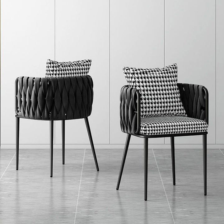 YBLANDRV Chaise De Salle à Manger, Ensemble 2 PièCes en Velours Noir Pied-De-Poule, Fauteuil en Cuir, Pieds en Bois Massif, AdaptéE Aux CaféS Et ThéS Au Lait (A)