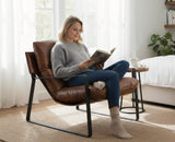 chairus Fauteuil de Loisirs en Cuir PU Modern Chaise de Relaxation pour Salon Fauteuil de Chambre avec Cadre en Métal (Marron)