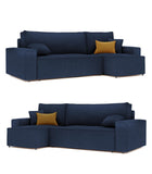 GREKPOL Canapé d'angle Convertible 244x145 Velours Côtelé à Gauche ou à Droite - Canapé avec Espace de Rangement - Sofa Bleu - Canapé 3 Places Convertible - Canapé Lit - Canapé Convertible