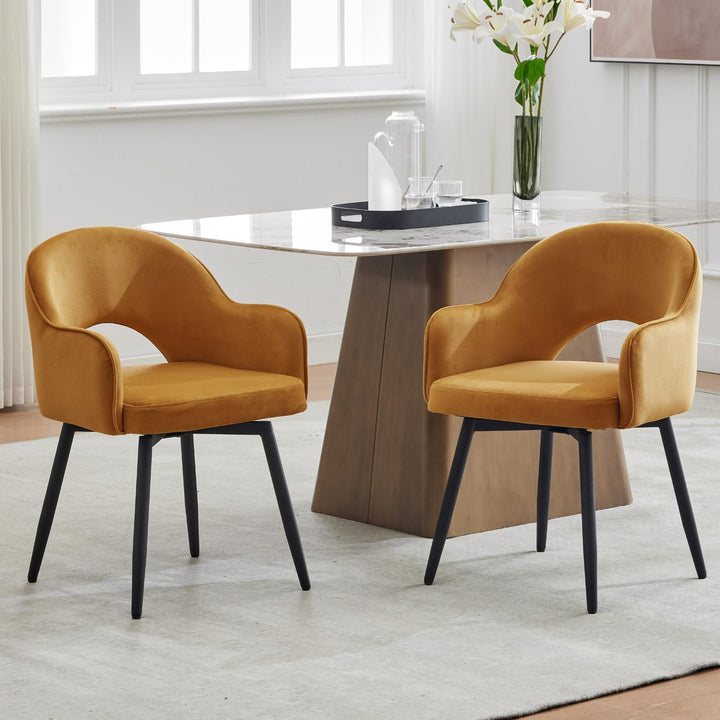 chairus Lot de 2 Chaises de Salle à Manger en Velours Moderne Fauteuil Rembourrée Chaise Pivotante à 360° pour Bureau Salon (Jaune-2 (Velours))