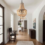 HMASNSEIY Lustre en Perles de Bois, luminaire Suspendu à 8 lumières, Style bohème, E14, plafonnier Semi-encastré, Lustre rétro Vintage Rustique en Perles pour Chambre d'enfant, Hall d'entrée, Couloir