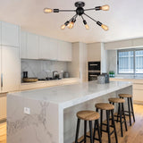 MRHYSWD Luminaire Plafonnier Noir Industriel Vintage Moderne, 6 LumièRes De Lustre Plafonnier E27 Chambre Salon Salle De Bain Cuisine Couloir Salle à Manger Paille Entree, Sans Ampoules