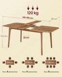 VASAGLE Table de Salle à Manger, Plateau Extensible, Capacité de Charge de 120 kg, pour Salle à Manger, Bureau ou Espace de Travail, Design Épuré, Marron Miel KDT090K01