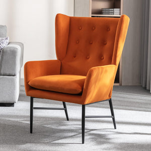 chairus Fauteuil Salon en Velours Chaise Rembourrée Chaise Longue de Relaxation pour Chambre Chaise d'appoint avec Accoudoirs (Orange)