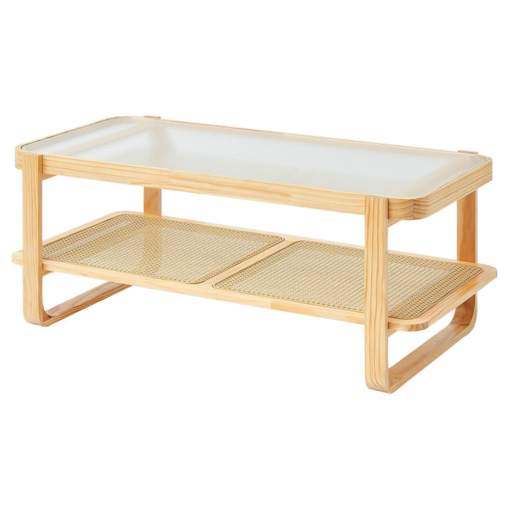 VEVOR Table Basse Rectangulaire en Rotin, Table de Salon avec Plateau en Verre Trempé, Meuble de Rangement Bohème Moderne de 115 cm, avec Pieds en Bois Naturel, pour Chambre et Petits Espac VEVOR Table Basse Rectangulaire en Rotin, Table de Salon avec Plateau en Verre Trempé, Meuble de Rangement Bohème Moderne de 115 cm, avec Pieds en Bois Naturel, pour Chambre et Petits Espac