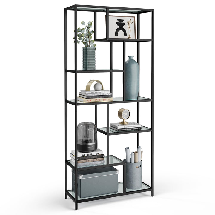 VASAGLE Étagère de Rangement, Bibliothèque, 6 Niveaux, Porte-Plantes, 30 x 80 x 180 cm, Verre Trempé, pour Bureau, Salon, Chambre, Cuisine, Noir Pur LGT502B61 VASAGLE Étagère de Rangement, Bibliothèque, 6 Niveaux, Porte-Plantes, 30 x 80 x 180 cm, Verre Trempé, pour Bureau, Salon, Chambre, Cuisine, Noir Pur LGT502B61