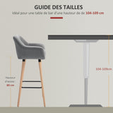 HOMCOM Tabourets de Bar Design scandinave - Lot de 2 tabourets de Bar Grand Confort avec Repose-Pieds et accoudoirs - Bois Massif Lin Gris foncé