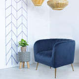 Menzzo Fauteuil Moderne Bombaro Pieds métal doré et Velours Bleu