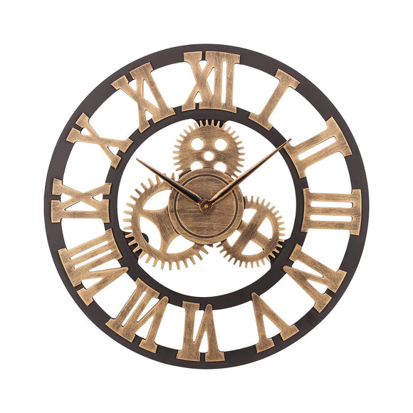 ACCSHINE 3D Horloge Murale Grand Classique Vintage en MétalSilencieux Rétro Vitesse Pendaison Horloge Chiffre Romain Horologes Style Européen Steampunk Décor Industriel pour Salon, Bar,d'or,60 cm