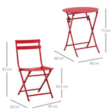 Outsunny Salon de Jardin Bistro Pliable - Table Ronde Ø 60 cm avec 2 chaises Pliantes - métal thermolaqué Rouge