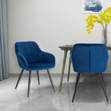 WOLTU Lot de 2 Chaises de Salle à Manger avec accoudoirs, Chaise de Salon Structure en métal et Assise en Velours,Bleu BH93bl-2