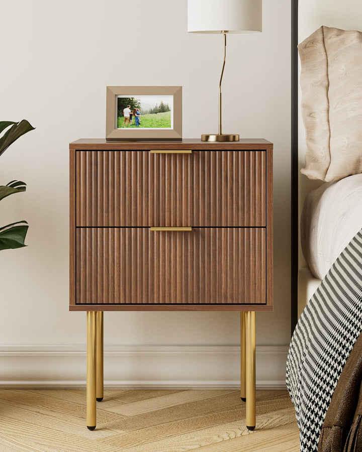 HEYZOEY Table de Chevet Bois avec 2 tiroirs, Moderne, Style bohème, pour Chambre à Coucher, Salon, Noyer HEYZOEY Table de Chevet Bois avec 2 tiroirs, Moderne, Style bohème, pour Chambre à Coucher, Salon, Noyer