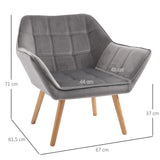 HOMCOM Fauteuil Salon Chaise Coiffeuse Fauteuil scandinave avec Dossier Haut et accoudoir rembourré - Fauteuil Chambre avec Pied en Bois, revêtement en Effet Velours, 67 x 61,5 x 71 cm, Gris
