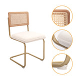 CangLong Lot de 2 Cuisine à Dossier en Osier avec Pieds en métal doré, chaises Confortables avec Coussin en Molleton pour Le Salon et la Salle à Manger, Beige, Rotin, Mousse, Blanc