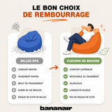 bananair - Pouf Poire Velours Côtelé, Housse Lavable, 80x70 cm, Beige