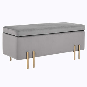 HOMCOM Banc de Rangement Coffre de Rangement Design Contemporain- Banc avec Espace de Rangement - dim. 100L x 40l x 42H cm - Velours Gris Clair piètement métal doré