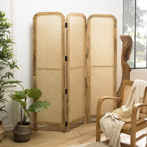 MACABANE ISA - Paravent Marron Bois de manguier et cannage Couleur Naturelle