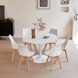 GrandCA HOME Table de Salle à Manger Ronde Moderne Blanche de 110 cm avec Piédestal Design Tulipe, Table de Loisirs Mid-Century pour Cuisine, Salle à Manger et Salon