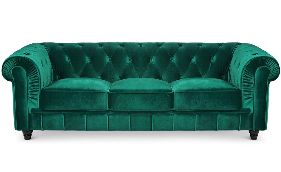Menzzo Grand canapé 3 Places Chesterfield Velours Vert Menzzo Grand canapé 3 Places Chesterfield Velours Vert