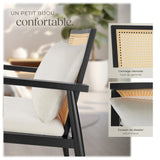 TecTake® Fauteuil Relax Fauteuil Salon Confortable en Bois Massif & Cannage, avec Coussins & Accoudoirs pour Salle à Manger, Salon, Chambre, Chaise Bureau, Allaitement, TV