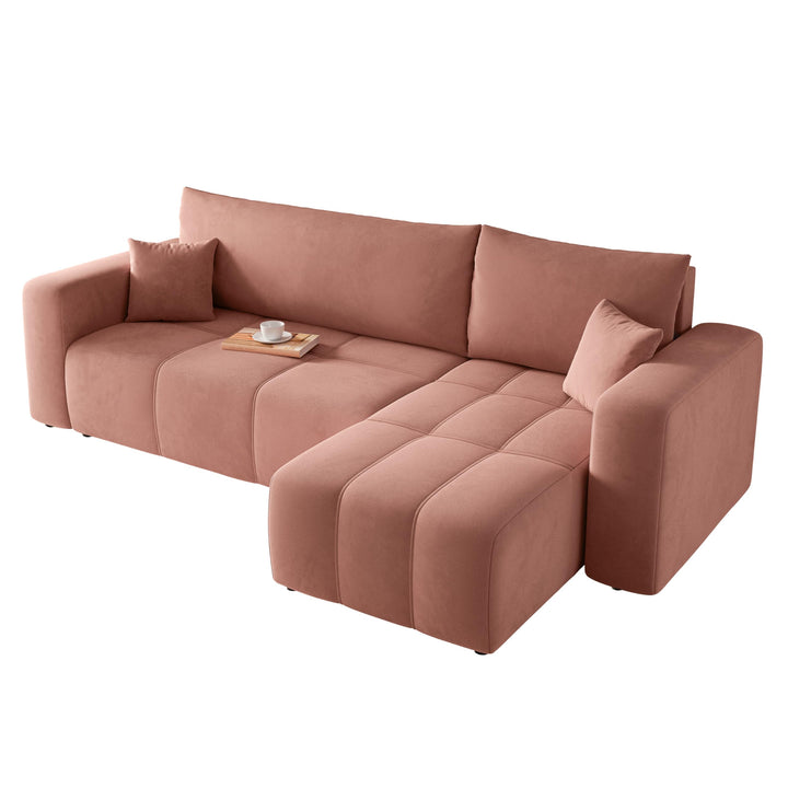 GREKPOL Canapé d GREKPOL Canapé d'angle Convertible 145x248 à Gauche ou à Droite - Canapé 3 Places Convertible - Canapé Rose - Canapé avec Espace de Rangement - Canapé Lit - Canapé Convertible