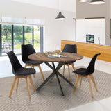 IDMarket - Table à Manger Ronde Alix 6 Personnes Pied araignée Noir et Plateau Bois foncé Hawkins 110 cm