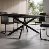 B&D home Table à manger LARS, extensible 120-160 x 80 cm, 4-6 personnes Table de cuisine Table en bois avec structure en croix noir pour cuisine, salle à manger, design industriel moderne, marbre-noir