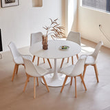 GrandCA HOME Table de Salle à Manger Ronde Moderne Blanche de 110 cm avec Piédestal Design Tulipe, Table de Loisirs Mid-Century pour Cuisine, Salle à Manger et Salon