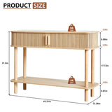 RARZOE Table console cannelée, entièrement assemblée, avec porte coulissante et étagère de rangement, 2 niveaux derrière le canapé, table d'appoint pour salon, entrée, foyer, naturel
