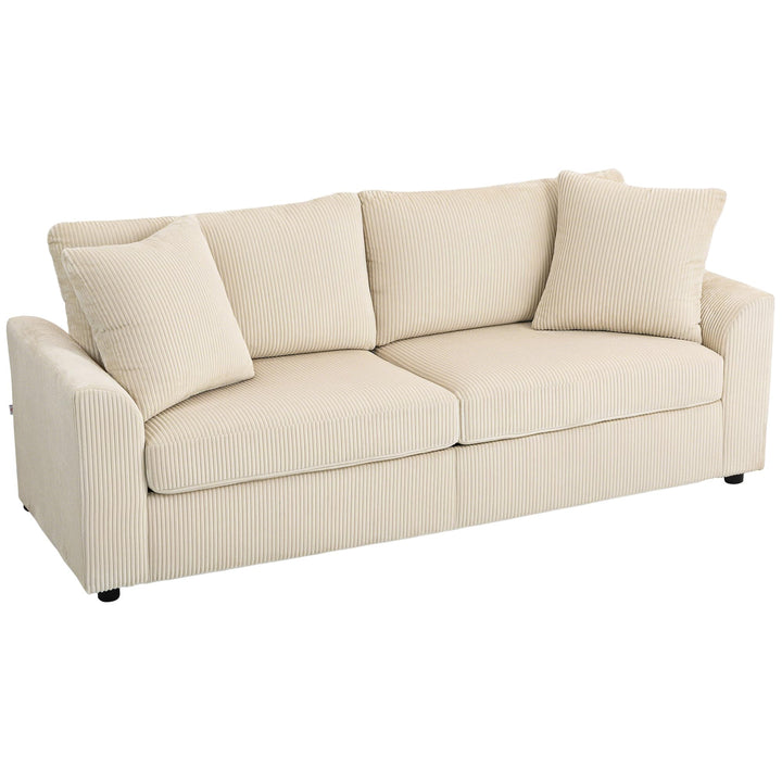 HOMCOM Canapé 3 Place Velours côtelé 210 cm, Design Moderne, 2 oreillers Inclus, Coussins à Ressorts, accoudoirs et Dossier rembourrés, pour Salon, Chambre, Bureau, crème HOMCOM Canapé 3 Place Velours côtelé 210 cm, Design Moderne, 2 oreillers Inclus, Coussins à Ressorts, accoudoirs et Dossier rembourrés, pour Salon, Chambre, Bureau, crème