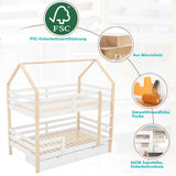 Lit cabane Enfant 90x200 avec Grands tiroirs,lit Mezzanine 90x200,lit superposé 2 Places 90x200,lit Enfant en Forme de Maison,lit Double,lit Maison en Bois de pin pour Enfant 90 x 200 cm,Blanc Bois