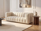 Vente-unique - Canapé 3 Places en Tissu Bouclette Blanc Ivoire LERICI