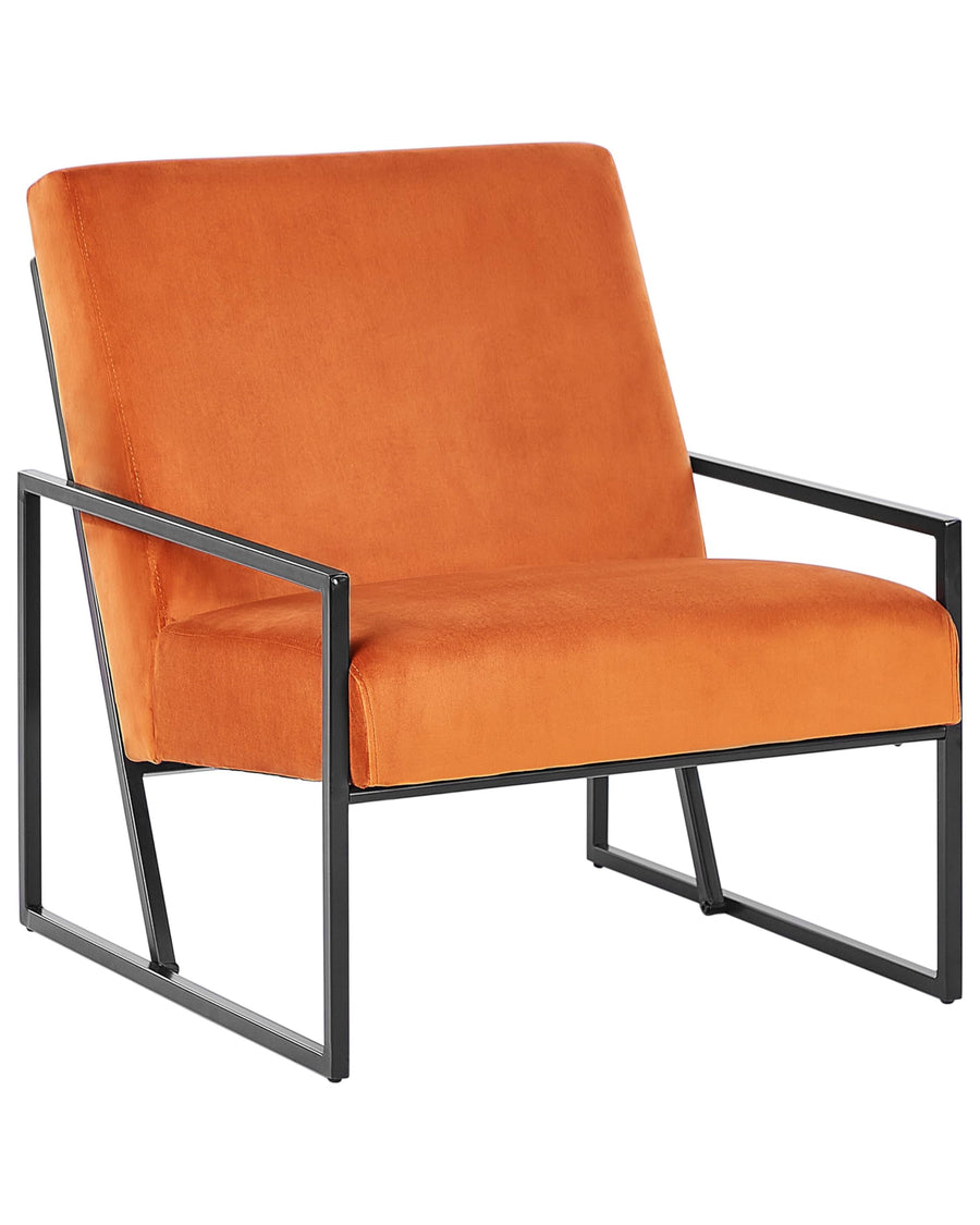 Fauteuil Moderne Glam Cadre en Métal et Revêtement en Velours Orange Delary