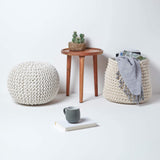 HOMESCAPES Pouf Rond tressé en Coton, Pouf Tricot Coloris Blanc cassé, 40x35 cm