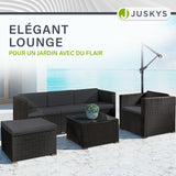 Juskys Salon de Jardin en polyrotin Lounge Punta Cana L, résistant aux intempéries - avec canapé, Fauteuil, Tabouret, Table & Coussins - 4-5 Personnes - Ensemble de Meubles de Jardin Noir/Gris