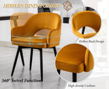 Ya-Home Lot de 2 Chaise de Salle à Manger en Velours Chaise de Cuisine Pivotante avec Accoudoirs Fauteuil à Manger pour Cuisine/Salle de Séjour, Jaune