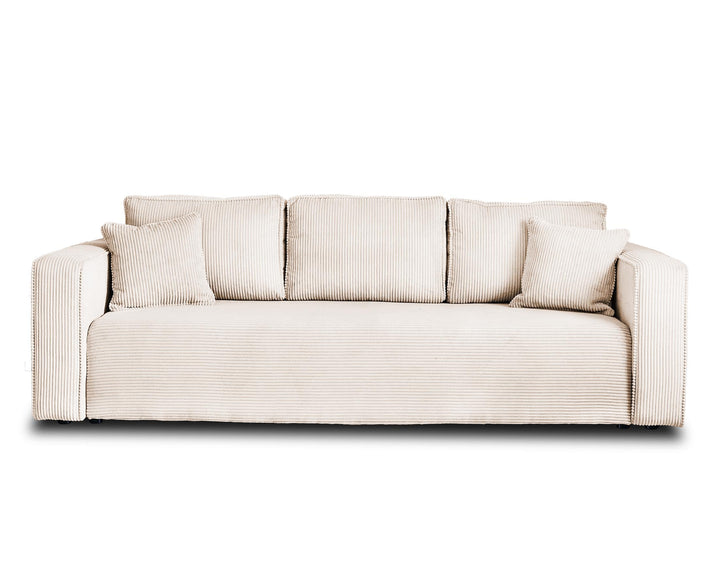 BestMobilier - Canapé Convertible avec Coffre Topaze en Velours Côtelé - Canapé Lit - Sofa Beige 3 Places - Salon