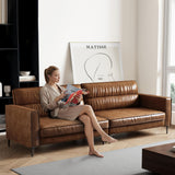 OLEYLUCKIDEA Canapé 3 Places Vintage en Cuir Marron Huilé – Canapé en Simili Cuir Style Rétro pour Salon, 220 cm, Canapé Droit Design Industriel, Confortable & Élégant