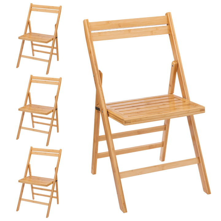 Spetebo Lot de 4 chaises pliantes en bambou naturel - Charge maximale : 120 kg - Chaise de cuisine pliable en bois FSC - Chaise classique pour un usage domestique