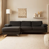 CONCEPT USINE | Canapé d’Angle 4-5 Places Galway Gris Anthracite | Méridienne Gauche | Velours Côtelé Ultra Doux | Assise Profonde et Moelleuse | Pieds Métal | Confort Durable | Look Contemporain